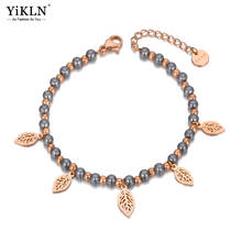 YiKLN Titanium Stainless Steel Bohemia Beach Pearl Beaded Bracelets For Women Trendy Leaves Charm Bracelet pulseras YB20115 2024 - buy cheap