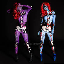 Skeleton Ghost Scary Costumes For Women Halloween 3D Printing Sexy Tight Bodycon Jumpsuit Bodysuit Horror Gothic Cosplay 2024 - buy cheap