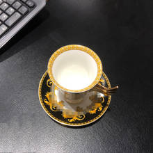 Роскошный фарфоровый набор кофейной чашки, европейская посуда, сервис для кофе, блюдо, чашка и блюдце, чашка для чая черного и золотого цвета, производство костяного фарфора 2024 - купить недорого