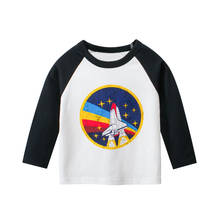 Детская футболка для мальчиков возрастом от 2 до 9 лет хлопковые футболки с длинными рукавами для маленьких мальчиков с изображением ракеты и космоса, Осенние Топы 2024 - купить недорого