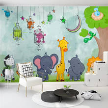 Milofi personalizado grande papel de parede mural 3d minimalista pintados à mão dos desenhos animados animais mundo sala de crianças fundo papel de parede mural 2024 - compre barato