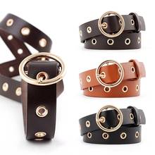 Women Round Buckle Eyelets Adjustable Faux Leather Belt Jeans Pants Waistband 2024 - купить недорого