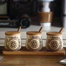 Três-peças terno condimento garrafas salt shaker cozinha tempero caixa tempero recipiente de especiarias cerâmica jar com tampa 2024 - compre barato