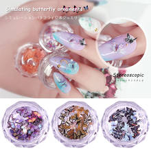 1Box Holographic Nail Glitter Butterfly Shape 3D Flakes Sparkly Colorful Sequins Spangles Polish Manicure Nails Art Decorations 2024 - купить недорого