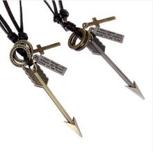 Factory Sale Punk Rock Retro Mens Jewelry Accessories Antique Gold Alloy Arrow Cross Pendants Necklaces Gothic Leather Necklace 2024 - buy cheap
