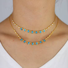 2021 Gold Filed Summer Trendy Women Lady Choker Jewelry Tear Drop Blue Opal Tiny Cz Station Statement Multi Layer Necklace Gifts 2024 - buy cheap