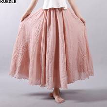 Women Elegant vestidos High Waist Linen Maxi Skirt 2020 Summer Ladies Casual Elastic Waist 2 Layers Skirts saia feminina Beach 2024 - buy cheap