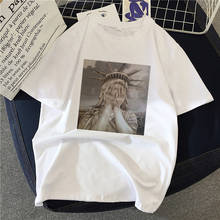 Camiseta estilo harajuku, t-shirt de pedra da moda, feminina, estampada, manga curta, gola redonda, camiseta vintage, ullzang 2024 - compre barato