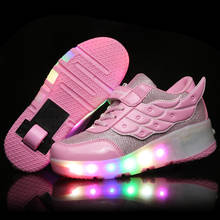Zapatillas deportivas brillantes con ruedas para niños, patines con luz Led, deportivas luminosas, color rosa y negro 2024 - compra barato