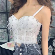2020 new pearl Chain Nail Bead Feather Tassel Sleeveless Vest Outside Wearing Women Sexy Short Crop Tops Camis K006 2024 - buy cheap