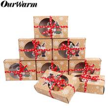 OurWarm 12/24pcs Kraft Paper Christmas Cookie Gift Boxes with Clear Window 18*12*5cm New Year Favors Boxes for Cookies Treats 2024 - buy cheap