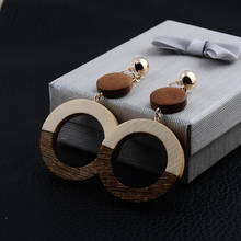 1 Pair  Wooden Hanging Earrings  Handmade Vintage Earrging Women Geometric Round Hanging Dangle Earrings 2024 - buy cheap