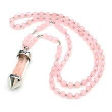Na moda-grânulos banhado a prata rosa natural quartzo pingente strand chain colar desejar garrafa jóias 2024 - compre barato