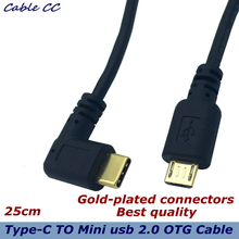 Cable de datos de carga para discos duros móviles, conector USB 3,1 de alta velocidad, chapado en oro, tipo C, 90 grados, macho a Micro USB 2,0, 25cm 2024 - compra barato