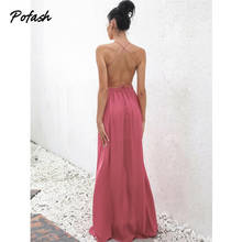 Pofash Pink Backless Lace Up Summer Dresses For Women 2021 Spaghetti Strap V Neck Sexy Maxi Long Dress Evening Party Vestidos 2024 - buy cheap