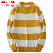Plus Size 8xl Men's Sweater Stripe Pullovers Long Sleeve Men Striped Jumpers Knitted Sweaters Male Fashion Chinese Streetwear 2024 - buy cheap