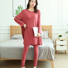 Pijamas femininos 2021 modelos de outono mais tamanho casa ternos de manga comprida camiseta + calças 2 peças define pijamas mujer sleepwear femme 2024 - compre barato