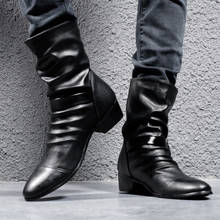 Botas de diseñador de marca italiana para hombre, calzado de fiesta para motocicleta, zapatos de cuero natural negro, botas vaqueras con punta puntiaguda 2024 - compra barato