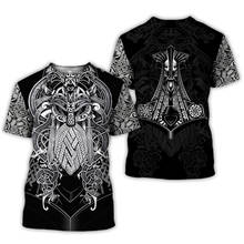 Camiseta de tatuaje vikingo para hombre, camisa de manga corta con estampado 3D de Vikings Odin, camisetas divertidas de calle informales Harajuku de verano a la moda 2024 - compra barato