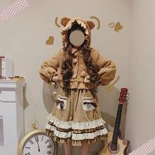 Japonês outono inverno manter quente doce lolita casaco bonito urso orelhas bowknot estudante gothic lolita casaco kawaii menina loli cosplay 2024 - compre barato