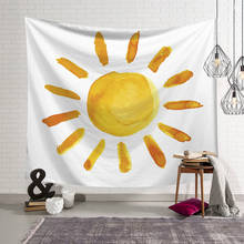 Cilected-tapiz con estampado de Sol amarillo para colgar en la pared, planta verde nórdica, pintura decorativa para dormitorio de niña, manta de pared, toalla de playa 2024 - compra barato