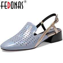 FEDONAS-Sandalias de piel auténtica para mujer, zapatos de tacón grueso con correa trasera, para fiesta y graduación, novedad de verano, 2021 2024 - compra barato