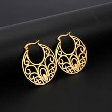 My Shape Filigree Ethnic Vintage Big Round Hoop Earrings for Women Stainless Steel Gothic Cut Out Gold Filled Color  Jewelry 2024 - buy cheap