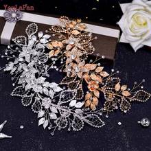TOPQUEEN HP282 Golden Alloy Leaf Wedding Headband Floral Bridal Headpieces Diamond Chain Bridal Crown Hair Jewelry Women Tiara 2024 - buy cheap