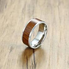 8 мм мужское кольцо из нержавеющей стали с деревянной инкрустацией для свадьбы, трендовые мужские кольца, ювелирные изделия на палец 2024 - купить недорого
