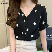 2021 Summer Short Sleeve Chiffon Women Blouse Tops Office Lady Polka Dot V Neck Women Shirts Oversized Printing Clothing 13899 2024 - buy cheap