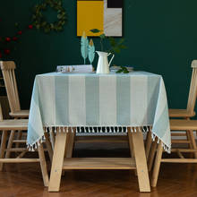 Mantel a rayas liso de algodón y lino, cubierta de mesa de encaje con borlas, paño para escritorio de comedor, fiesta, boda, decoración de cumpleaños 2024 - compra barato