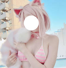 Traje de Bikini de Chica de Anime, vestido de Cosplay, lencería erótica Sexy, Collar, pendiente de oreja Neko, encantador, uniforme de juego de rol de gato 2024 - compra barato