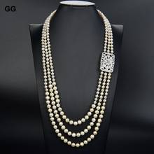 GuaiGuai-collar de perlas blancas y naturales para mujer, accesorio con 3 hebras, 28-32 pulgadas, CZ 2024 - compra barato