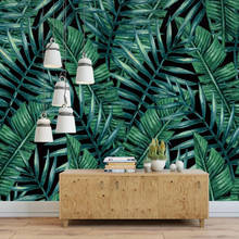 Custom 3D photo wallpaper fresh and simple green hand-painted tropical rainforest leaves TV background wall decorative painting 2024 - buy cheap