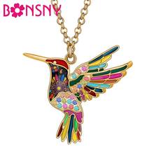 Bonsny-collar con colgante de pájaro colibrí, joyería de cristal de aleación de esmalte, diamantes de imitación, para mujeres, niñas, adolescentes, niños, Charm para fiesta, regalo 2024 - compra barato