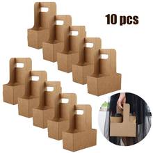 Soporte de papel Kraft para taza, Base de bandeja desechable para bebidas de café con asa para 2 tazas, suministros de fiesta, 10 Uds. 2024 - compra barato