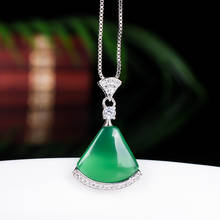 New green   chalcedony silver inlaid clavicle chain of small jade fan necklace 2024 - buy cheap