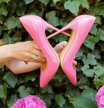 Женские милые розовые модельные свадебные туфли с острым носком; Женские элегантные туфли-лодочки на высоком каблуке-шпильке; Женские туфли из лакированной кожи на каблуке без застежки 2024 - купить недорого