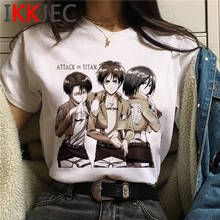 Camiseta feminina de attack on titan, camiseta estilo vintage para casal, feminina de harajuku, kawaii, 2021 2024 - compre barato