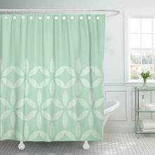 Color Abstract Mint Green Leaves Geometric White Bathroom Curtain Waterproof Polyester Fabric 72 x 72 Inches Set with Hooks 2024 - buy cheap