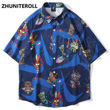 Streetwear Shirt Men Harajuku Funny Cartoon Print Hip Hop Summer Beach Shirt Pocket Hawaiian Short Sleeve Fashion Tops Clothing 2024 - buy cheap