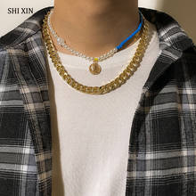 Shixin-corrente punk com pingente de moeda e gargantilha com corrente, colar com pingente de moeda, jóias da moda para homens e mulheres 2024 - compre barato