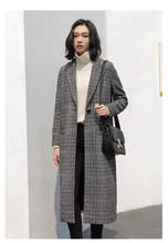 Primavera outono feminino casaco de lã xadrez nova moda longo casaco de lã feminino casacos de lã de inverno feminino outwear 2024 - compre barato