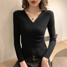 Women Cross V-neck Full Sleeve Pullovers Sweaters Girls Knitted Knitwear Buttons Sweater Crop Tops For Female casual fashion 2024 - buy cheap