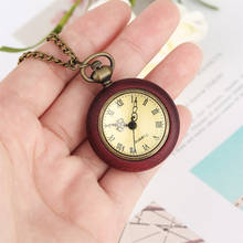 Roman Numerals Mini Retro Necklace Clock Yellow Dial Red Wood Quartz Pocket Watch Fob Chain Pendant Clock Unisex Gifts 2024 - buy cheap
