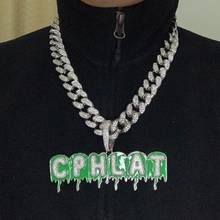 Colgante y collar con letras de burbuja verde para hombre, joyería de Hip Hop, CZ, oro y plata, con cadena cubana de 20mm, nombre personalizado, A-Z 2024 - compra barato