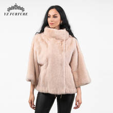 New Women Winter Arrival 2021 Natural 100% Real Mink Fur Wholeskin Short Coat Thick Warm Lady Fashion Long Sleeve Outer Garment 2024 - buy cheap