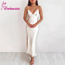 Cheap Bridesmaid Dresses Long 2020 Spaghetti Straps Satin V-Neck Vestido Madrinha Side Split Robe Demoiselle D'Honneur 2024 - buy cheap