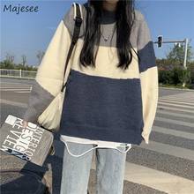 Pullovers Women Autumn Patchwork Loose O-neck Thicken Couples BF Lazy Harajuku Streetwear Ulzzang Chic Knitted Sweaters Female 2024 - buy cheap
