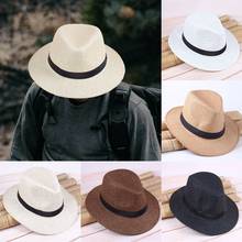 Fashion Beach Casual Summer Wide Brim Sunhat Panama Men Straw Hat Cowboy Cap 2024 - compre barato